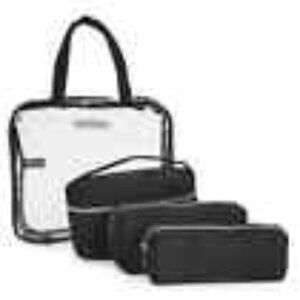 Aimee Kestenberg Ivy 4PC Black Quilted w/ Silver Metal Zipper Makeup Bag Set NWT